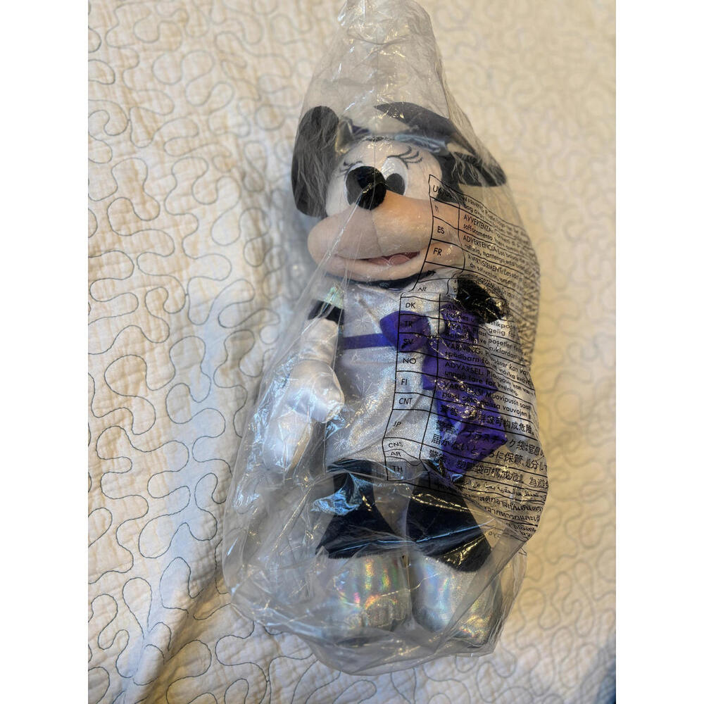 Disney Minnie Mouse Plush‎ Toy in Silver Dress with Purple Bow 100 Years